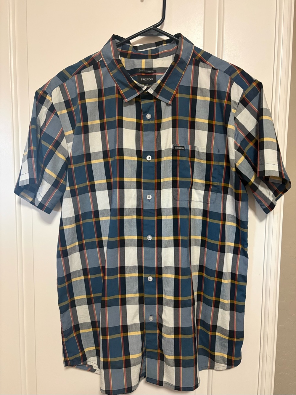 Brixton Men’s Short-Sleeve Plaid Button-Up Shirt - Blue/White